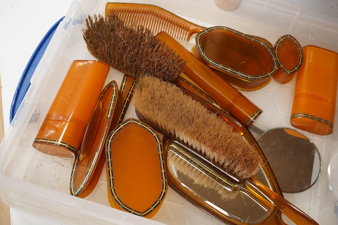 A La Belle Pyralin faux amber dressing table set